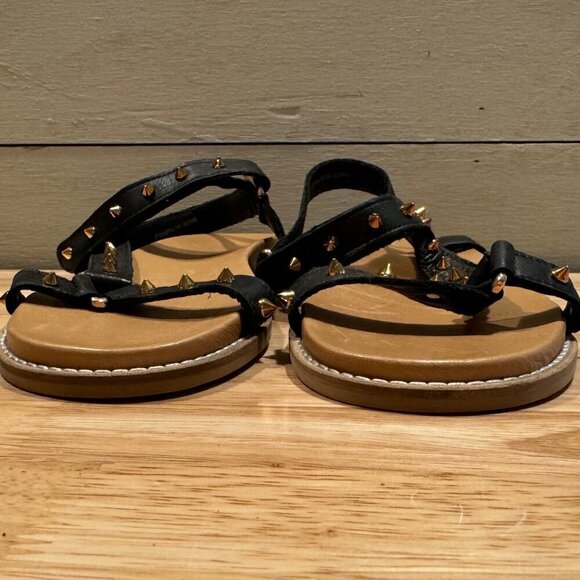 Carvela Kurt Geiger Kilter Flat Leather Sandals Black w/ Gold Studs Size US 7.5 - Picture 4 of 8